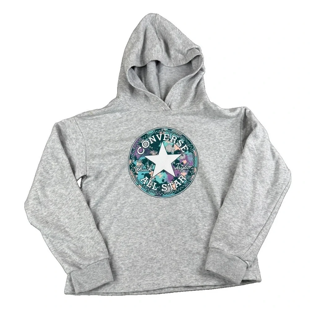 Converse All Star Hoodie Girls Large 12-13 Gray Chuck Taylor Logo Pullover